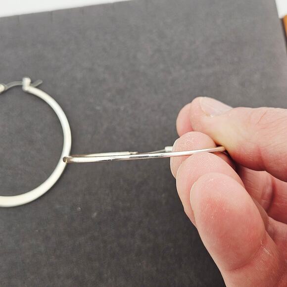 Silver Tone 2" Hoop Earrings Flat Thin Simple Minimalist Contemporary Everyday - Picture 4 of 4